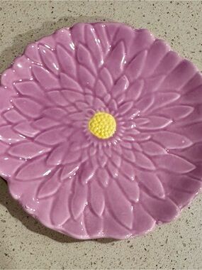 The Spring Shop Pink Floral Ceramic Plate with Yellow Center Accent